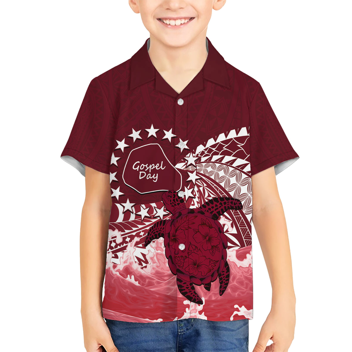 Cook Islands Mangaia Gospel Day Kid Hawaiian Shirt Polynesian Art With Sea Turtle LT14 Kid Maroon - Polynesian Pride