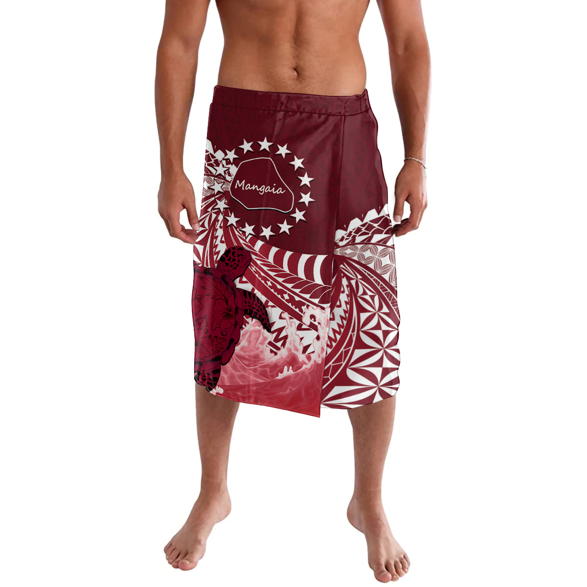 Cook Islands Mangaia Gospel Day Lavalava Polynesian Art With Sea Turtle LT14 Maroon - Polynesian Pride