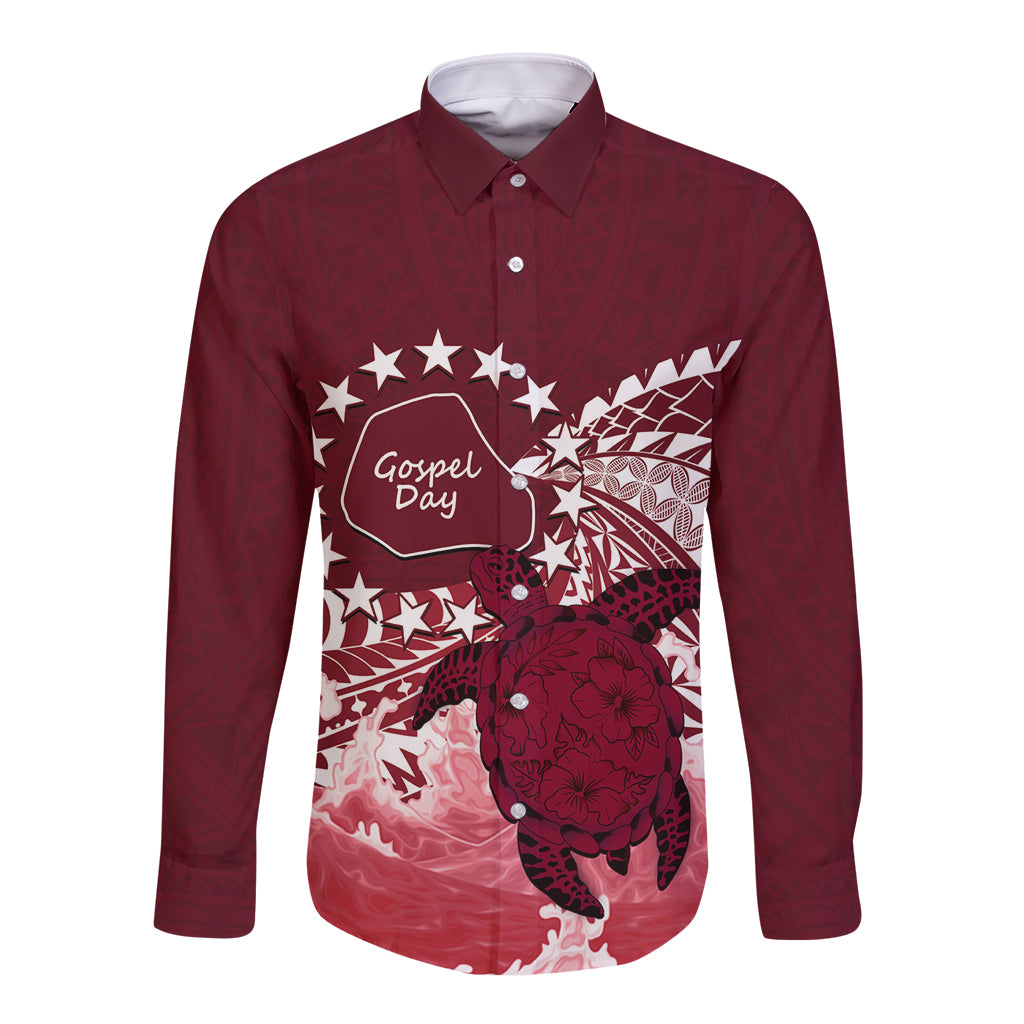 Cook Islands Mangaia Gospel Day Long Sleeve Button Shirt Polynesian Art With Sea Turtle LT14 Unisex Maroon - Polynesian Pride