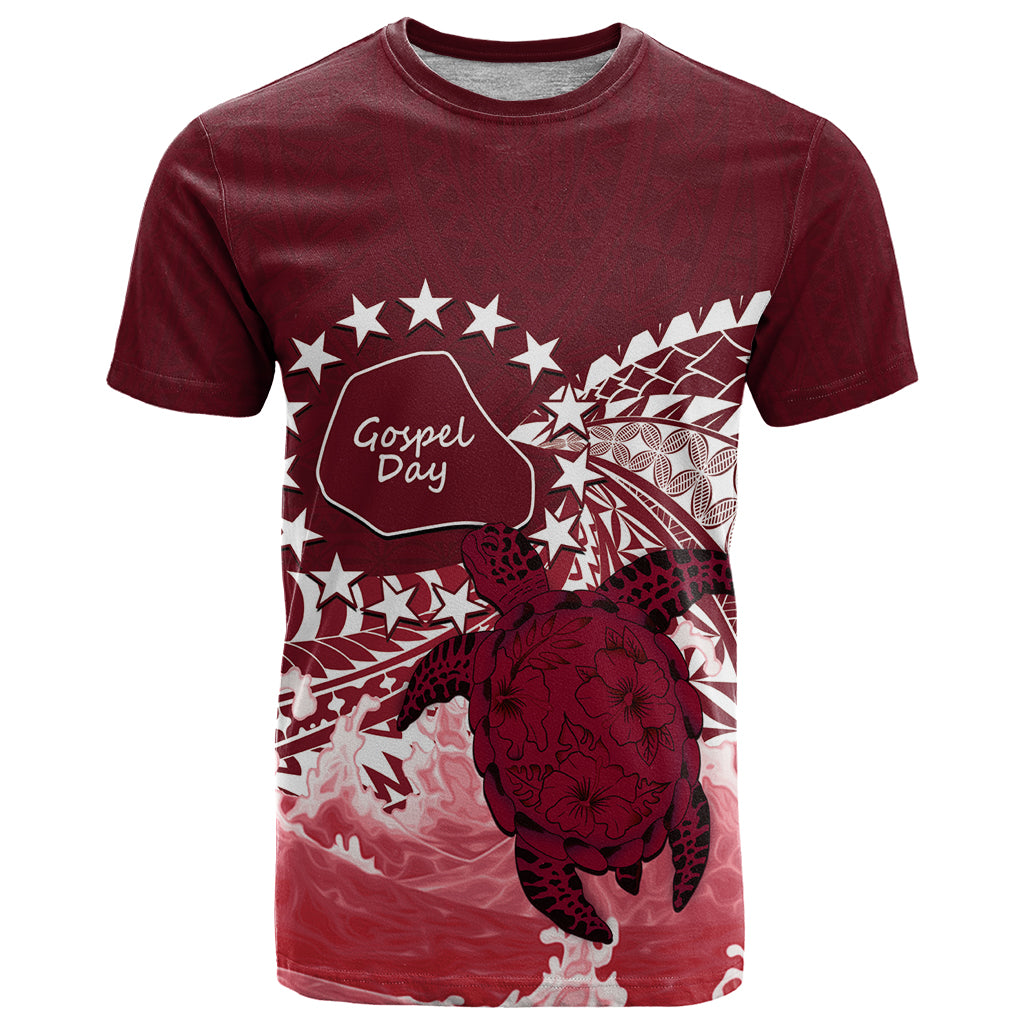 Cook Islands Mangaia Gospel Day T Shirt Polynesian Art With Sea Turtle LT14 Maroon - Polynesian Pride