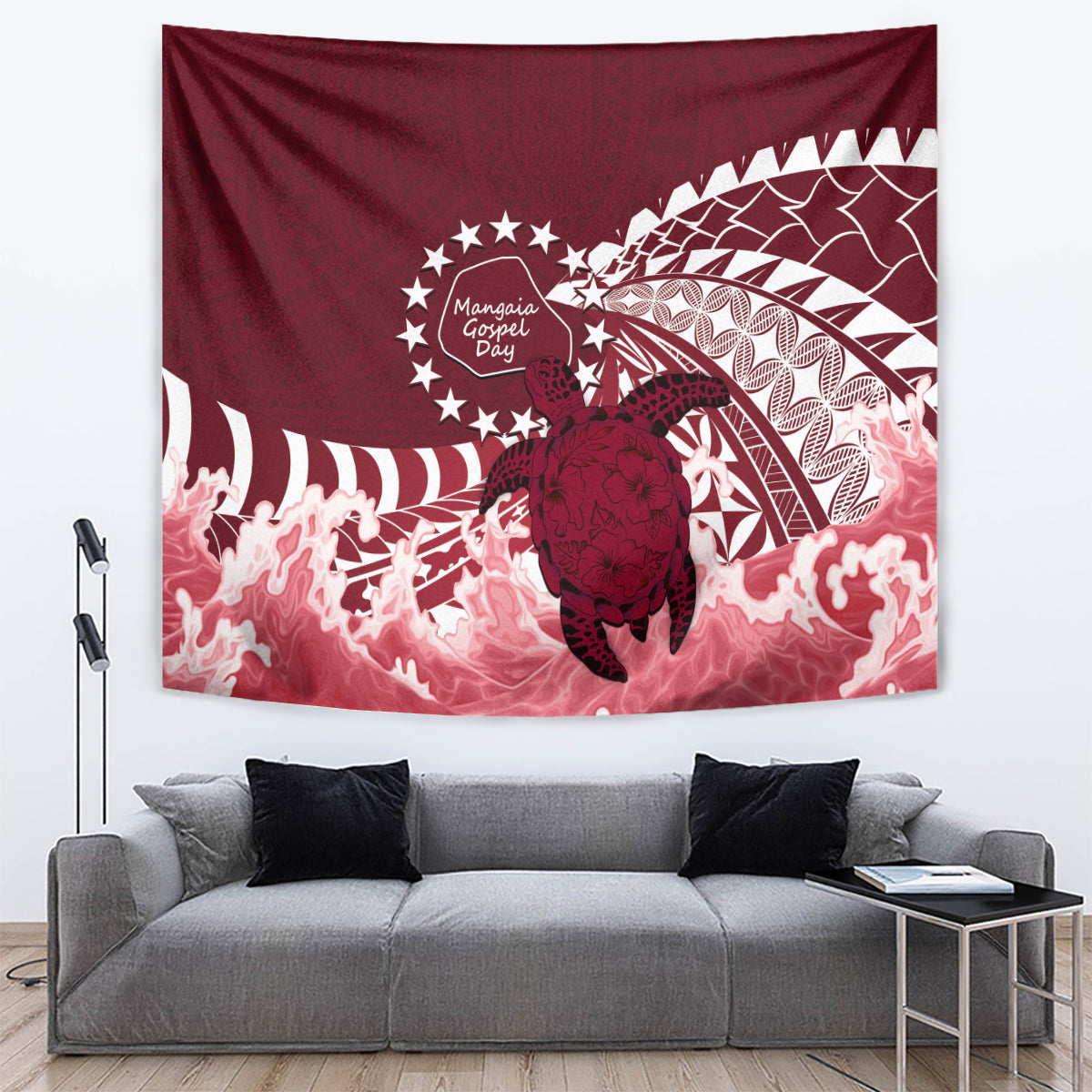 Cook Islands Mangaia Gospel Day Tapestry Polynesian Art With Sea Turtle LT14 Maroon - Polynesian Pride