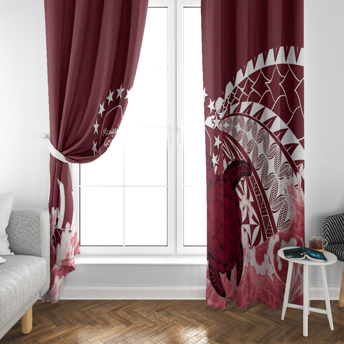 Cook Islands Mangaia Gospel Day Window Curtain Polynesian Art With Sea Turtle LT14 - Polynesian Pride