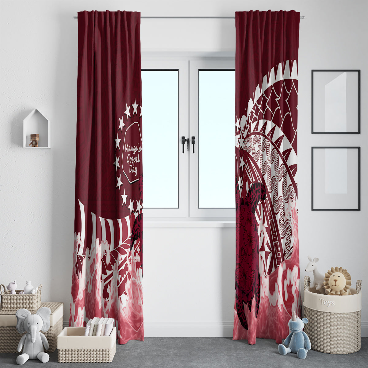 Cook Islands Mangaia Gospel Day Window Curtain Polynesian Art With Sea Turtle LT14 - Polynesian Pride