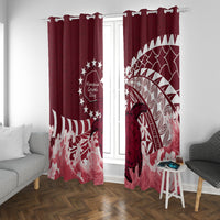 Cook Islands Mangaia Gospel Day Window Curtain Polynesian Art With Sea Turtle LT14 With Grommets Maroon - Polynesian Pride