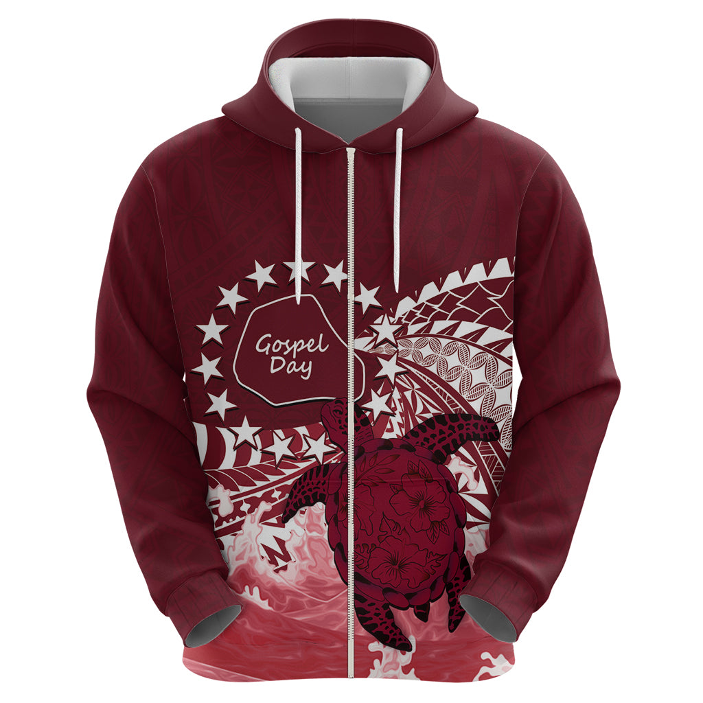 Cook Islands Mangaia Gospel Day Zip Hoodie Polynesian Art With Sea Turtle LT14 - Polynesian Pride