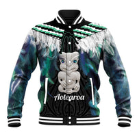 Aotearoa Korowai Motif Baseball Jacket Hei Tiki Poutama Maori Pattern LT14 Unisex Turquoise - Polynesian Pride