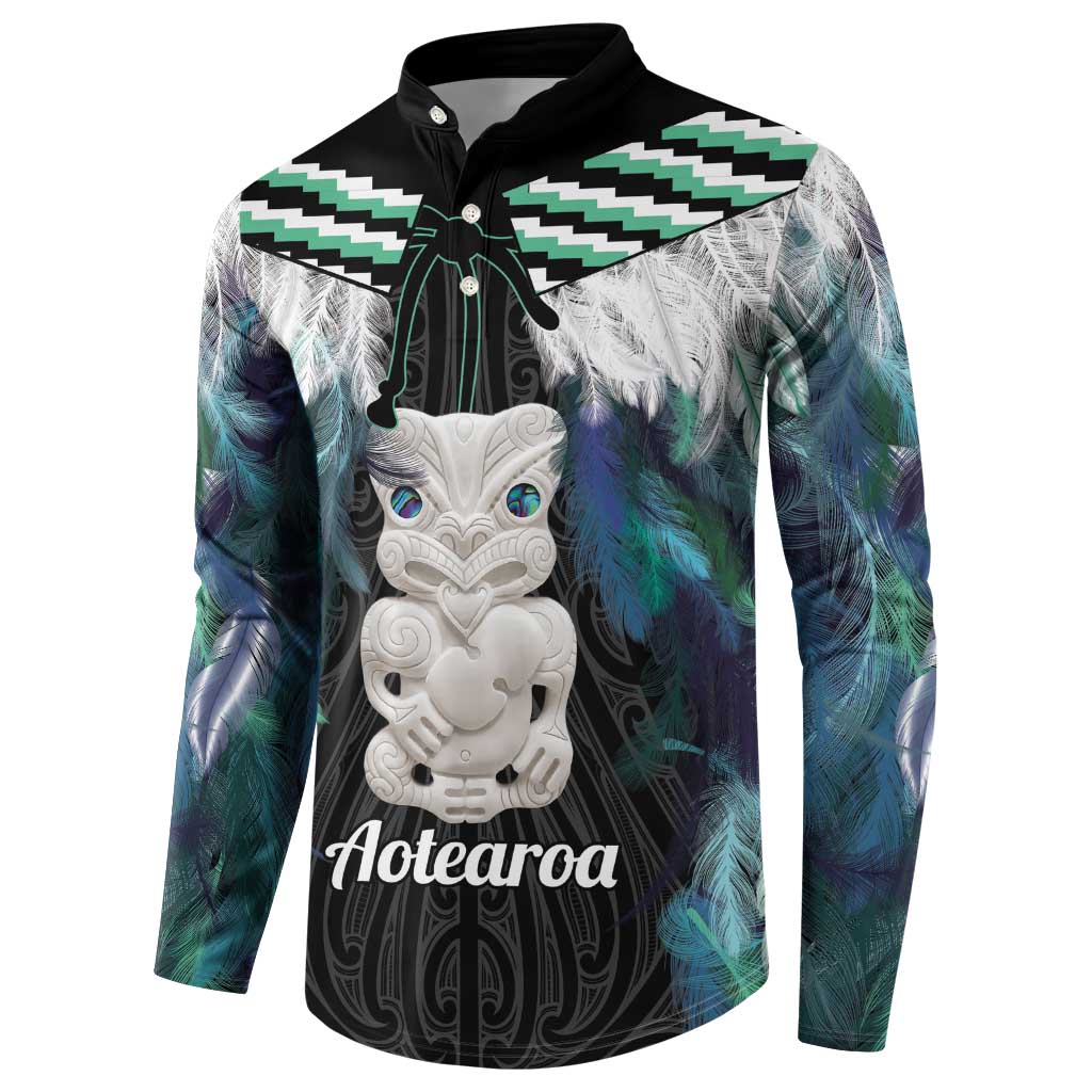 Aotearoa Korowai Motif Button Sweatshirt Hei Tiki Poutama Maori Pattern LT14 - Polynesian Pride