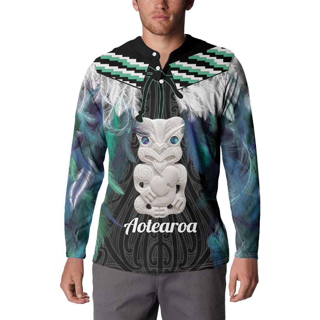 Aotearoa Korowai Motif Button Sweatshirt Hei Tiki Poutama Maori Pattern LT14 - Polynesian Pride