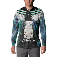 Aotearoa Korowai Motif Button Sweatshirt Hei Tiki Poutama Maori Pattern LT14 - Polynesian Pride