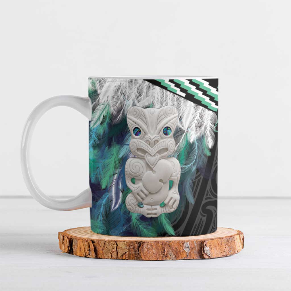 Aotearoa Korowai Motif Ceramic Mug Hei Tiki Poutama Maori Pattern LT14 Turquoise - Polynesian Pride