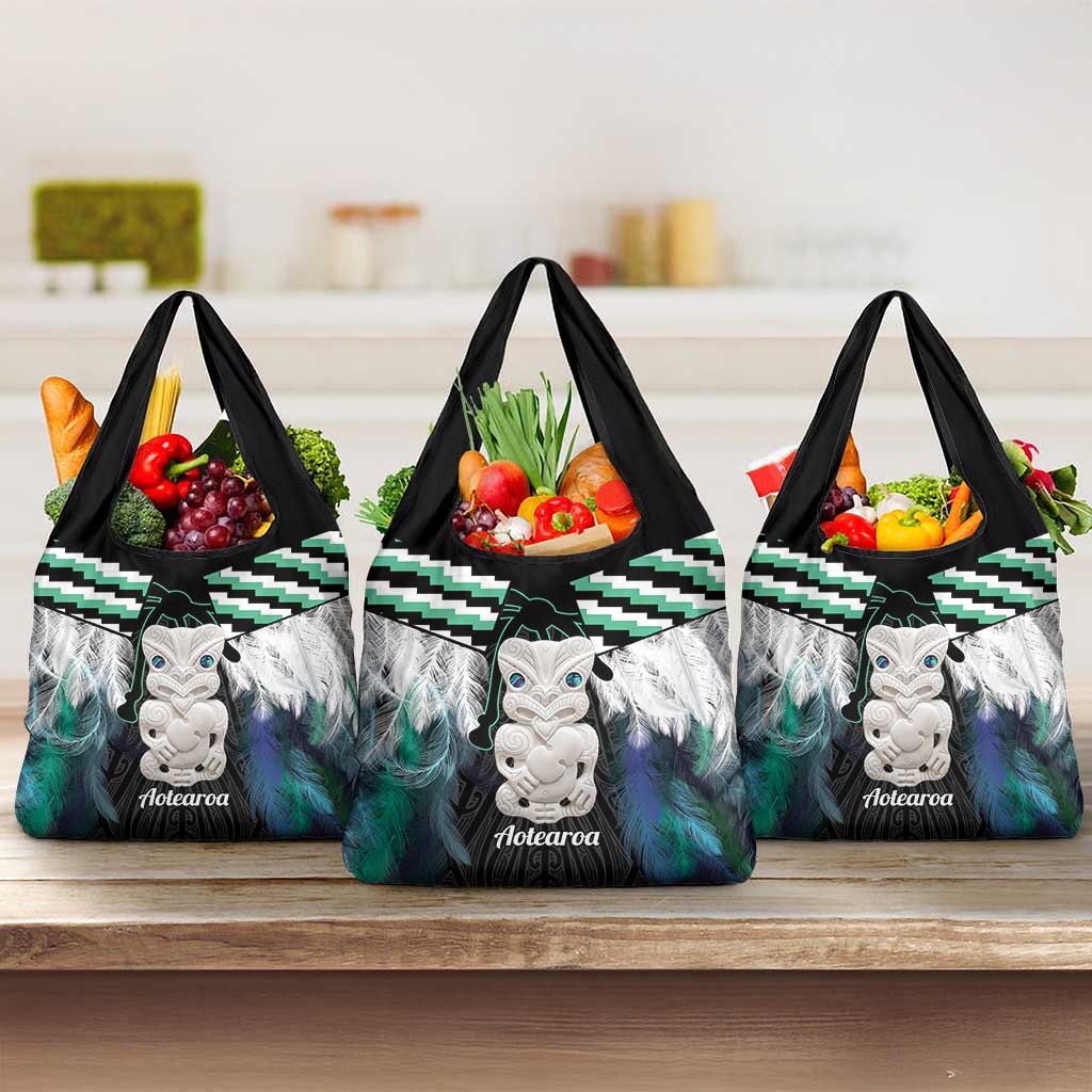 Aotearoa Korowai Motif Grocery Bag Hei Tiki Poutama Maori Pattern LT14 3-pack One Size Turquoise - Polynesian Pride