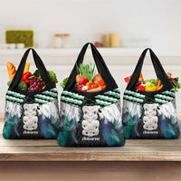 Aotearoa Korowai Motif Grocery Bag Hei Tiki Poutama Maori Pattern LT14 3-pack One Size Turquoise - Polynesian Pride