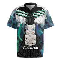 Aotearoa Korowai Motif Rugby Jersey Hei Tiki Poutama Maori Pattern LT14 Turquoise - Polynesian Pride
