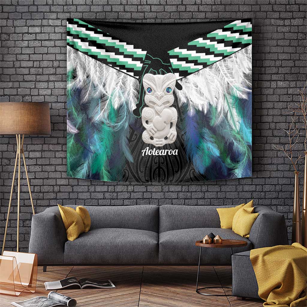 Aotearoa Korowai Motif Tapestry Hei Tiki Poutama Maori Pattern LT14 Turquoise - Polynesian Pride