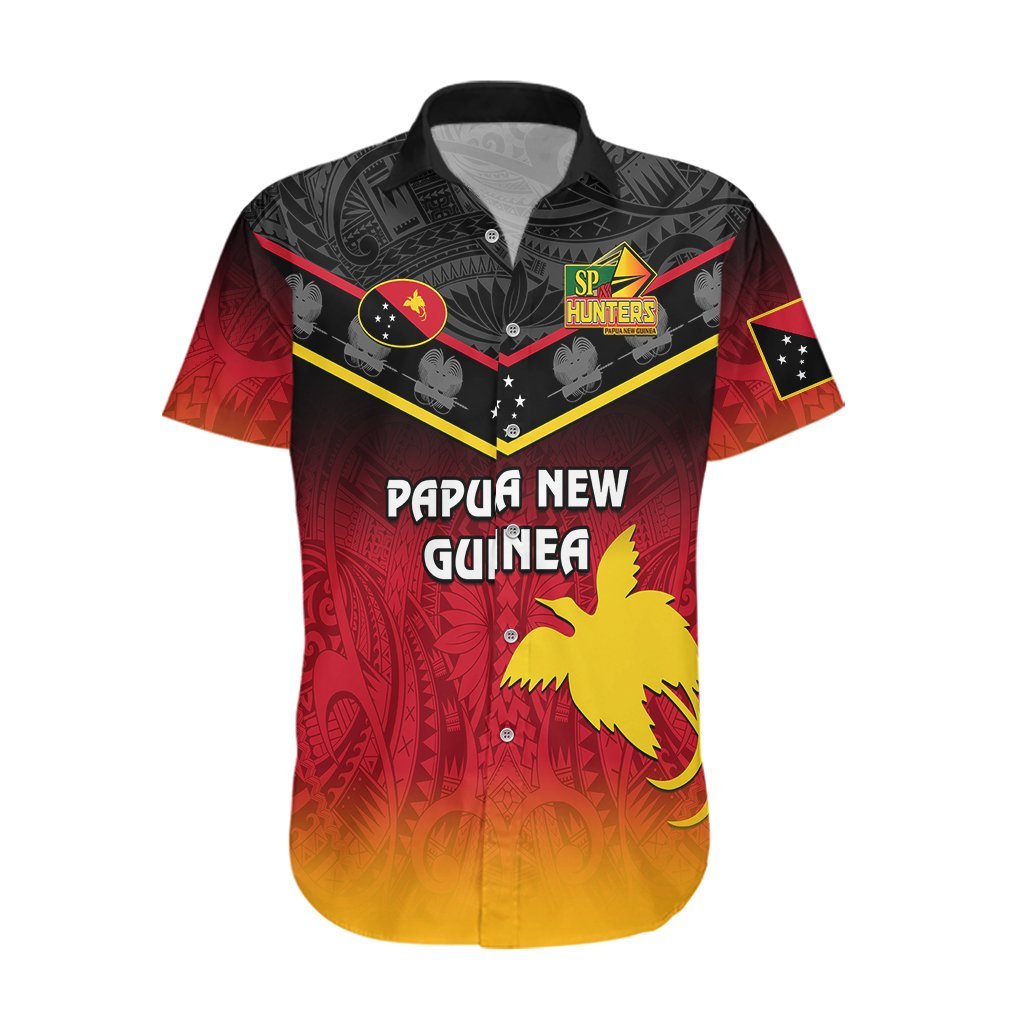 Papua New Guinea Rugby Hawaiian Shirt PNG Hunters Polynesian Black LT14 Black - Polynesian Pride