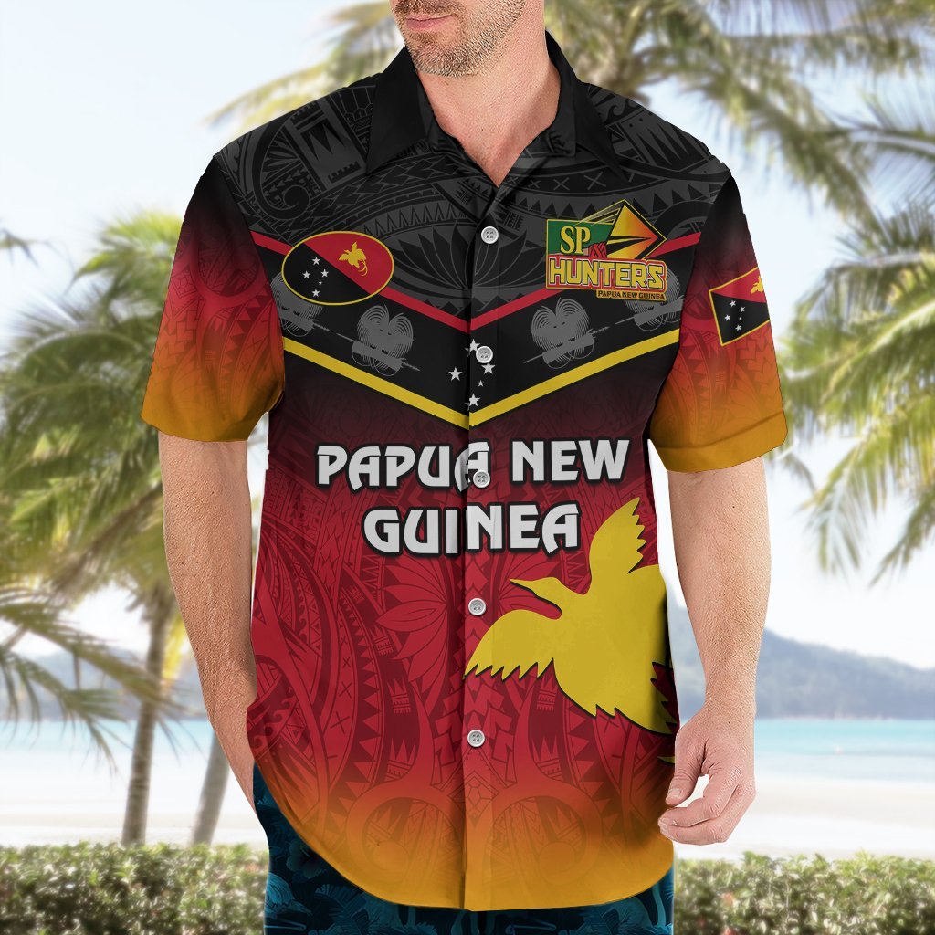 Papua New Guinea Rugby Hawaiian Shirt PNG Hunters Polynesian Black LT14 - Polynesian Pride