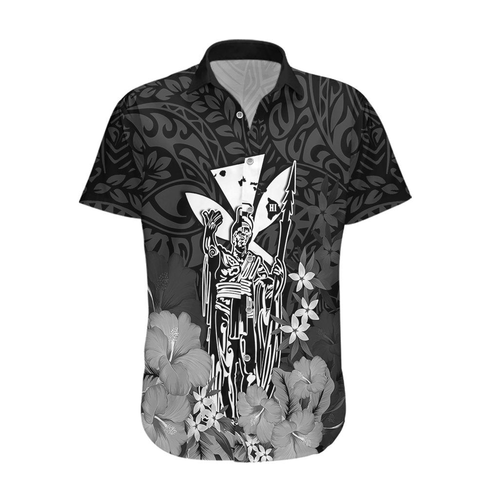 Personalised King Kamehameha Day Hawaii Hawaiian Shirt Polynesia Tribal Kanaka And Hibiscus Black LT14 Black - Polynesian Pride