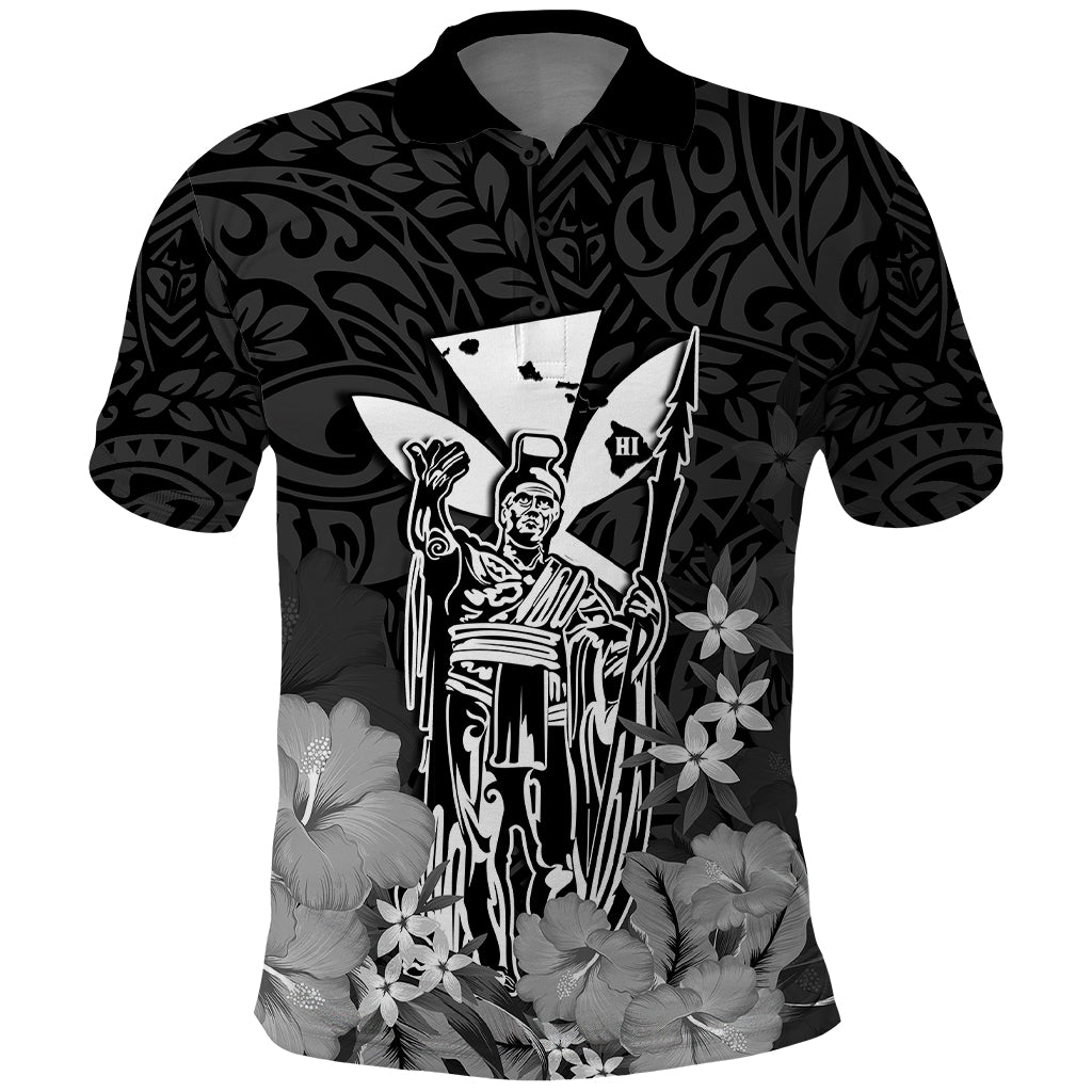 Custom King Kamehameha Day Hawaii Polo Shirt Polynesia Tribal Kanaka and Hibiscus Black LT14 Black - Polynesian Pride