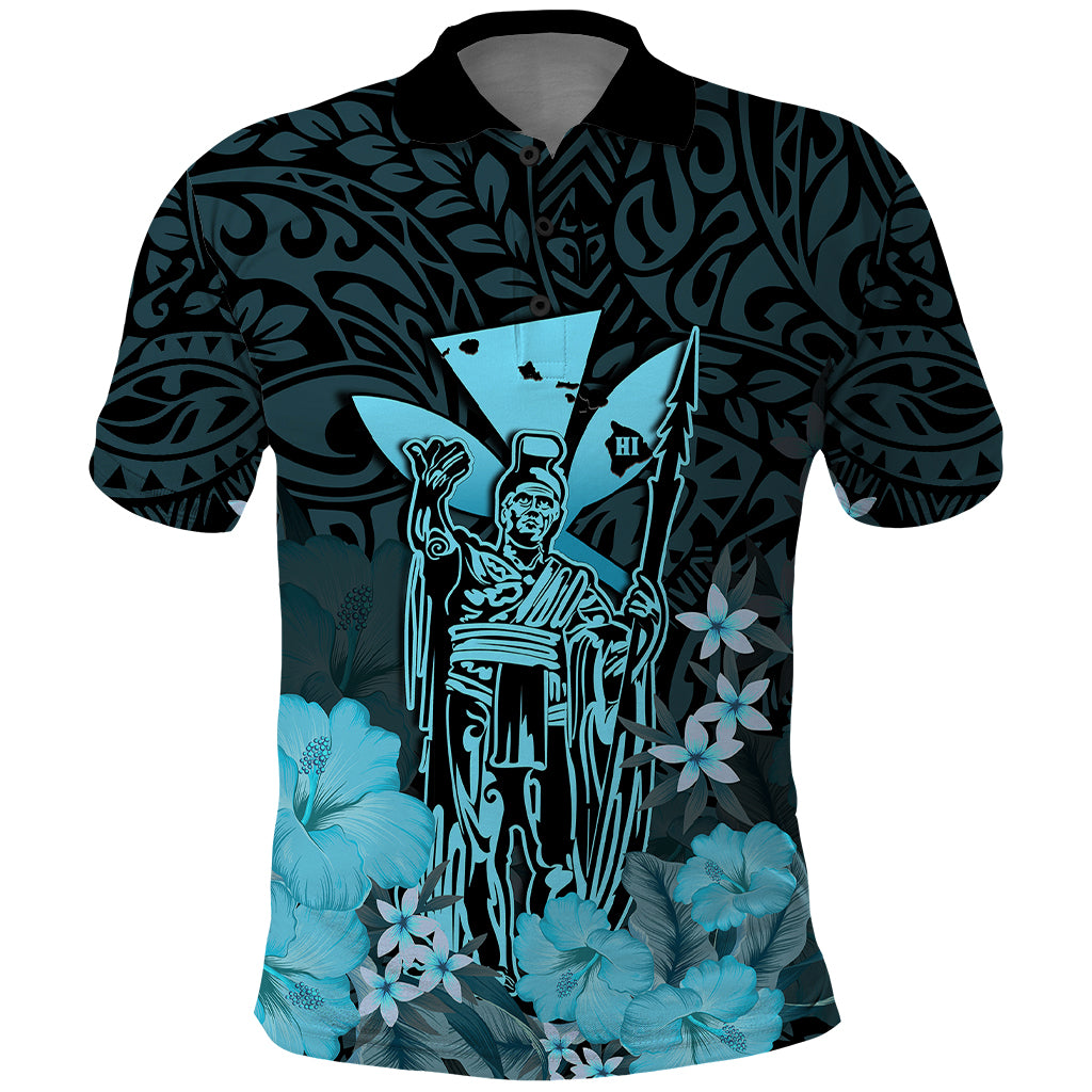 Polynesian Pride King Kamehameha Day Hawaii Polo Shirt Polynesia Tribal Kanaka and Hibiscus Turquoise LT14 Turquoise - Polynesian Pride