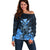 Polynesian Pride King Kamehameha Day Hawaii Off Shoulder Sweater Polynesia Tribal Kanaka And Hibiscus Blue LT14 Women Blue - Polynesian Pride