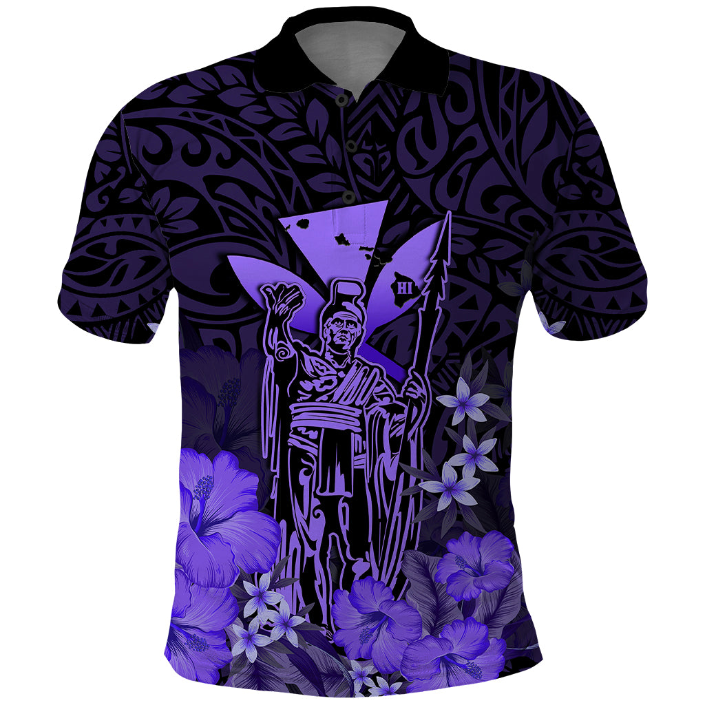 Polynesian Pride King Kamehameha Day Hawaii Polo Shirt Polynesia Tribal Kanaka and Hibiscus Purple LT14 Purple - Polynesian Pride