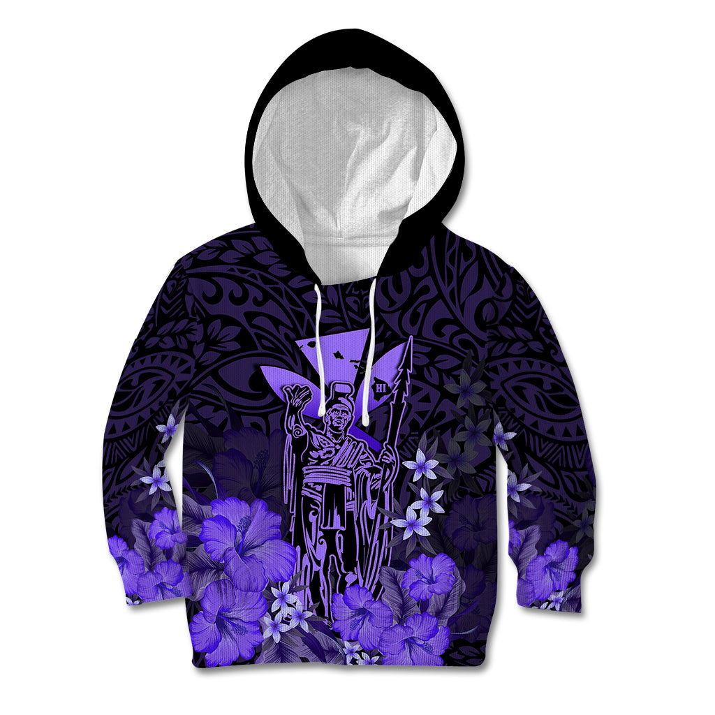 Personalised King Kamehameha Day Hawaii Kid Hoodie Polynesia Tribal Kanaka And Hibiscus Purple LT14 Hoodie Purple - Polynesian Pride