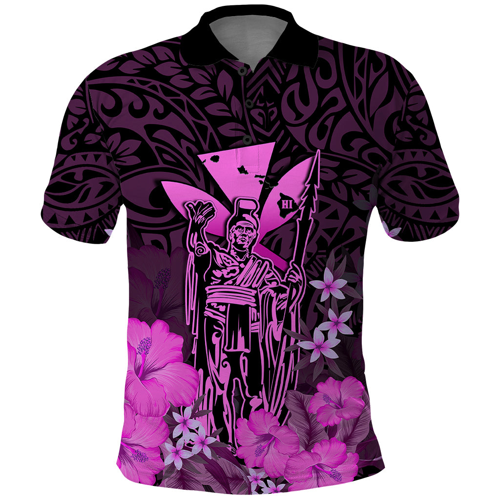 Polynesian Pride King Kamehameha Day Hawaii Polo Shirt Polynesia Tribal Kanaka and Hibiscus Pink LT14 Pink - Polynesian Pride