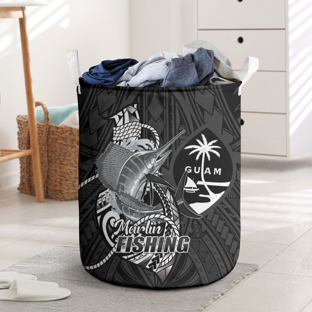 Guam Blue Marlin Fishing Laundry Basket Guahan Fish Hook Tattoo Black Version LT14 Black - Polynesian Pride