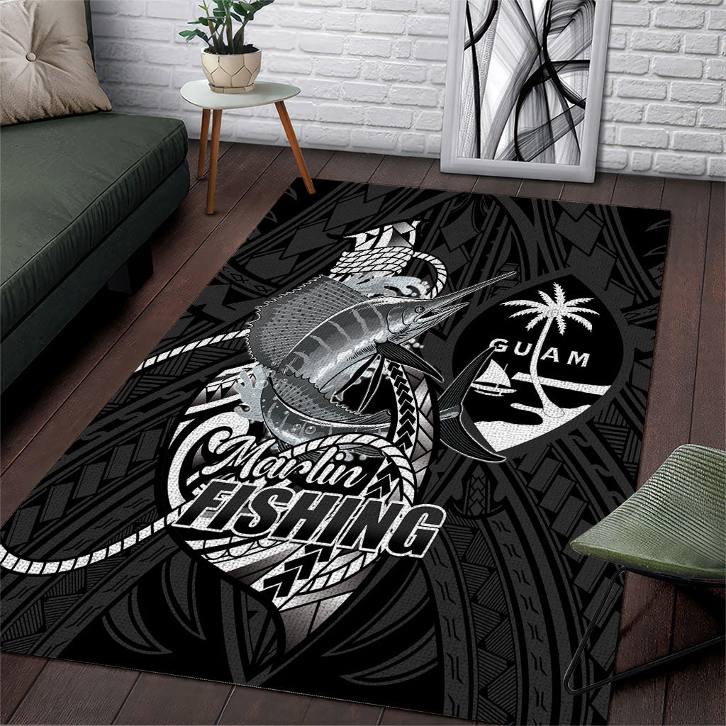 Guam Blue Marlin Fishing Area Rug Guahan Fish Hook Tattoo Black Version LT14 Black - Polynesian Pride