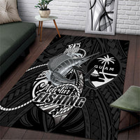 Guam Blue Marlin Fishing Area Rug Guahan Fish Hook Tattoo Black Version LT14 Black - Polynesian Pride