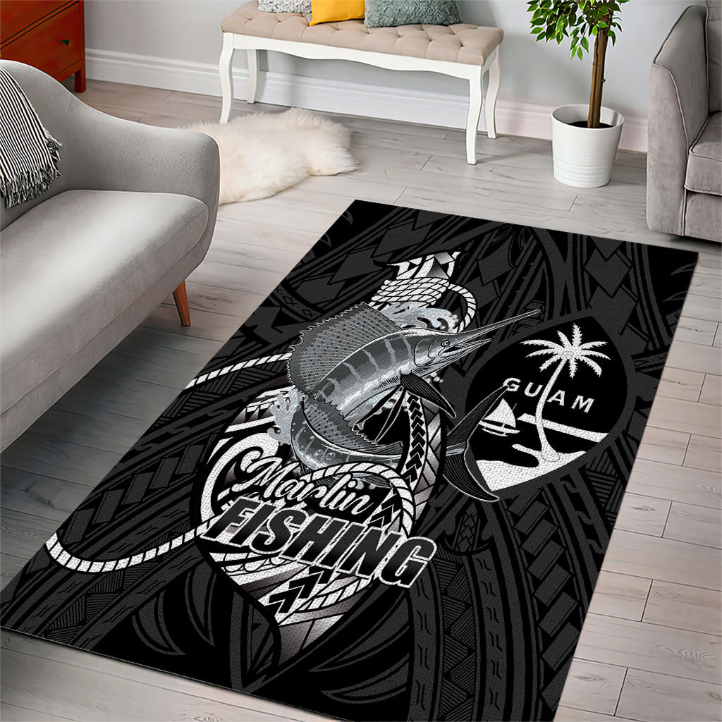 Guam Blue Marlin Fishing Area Rug Guahan Fish Hook Tattoo Black Version LT14 - Polynesian Pride