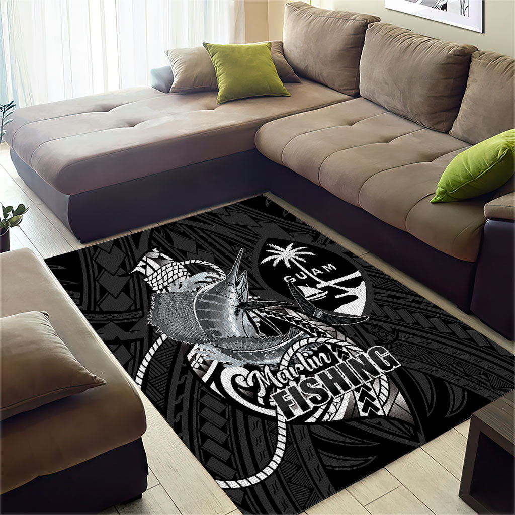 Guam Blue Marlin Fishing Area Rug Guahan Fish Hook Tattoo Black Version LT14 - Polynesian Pride