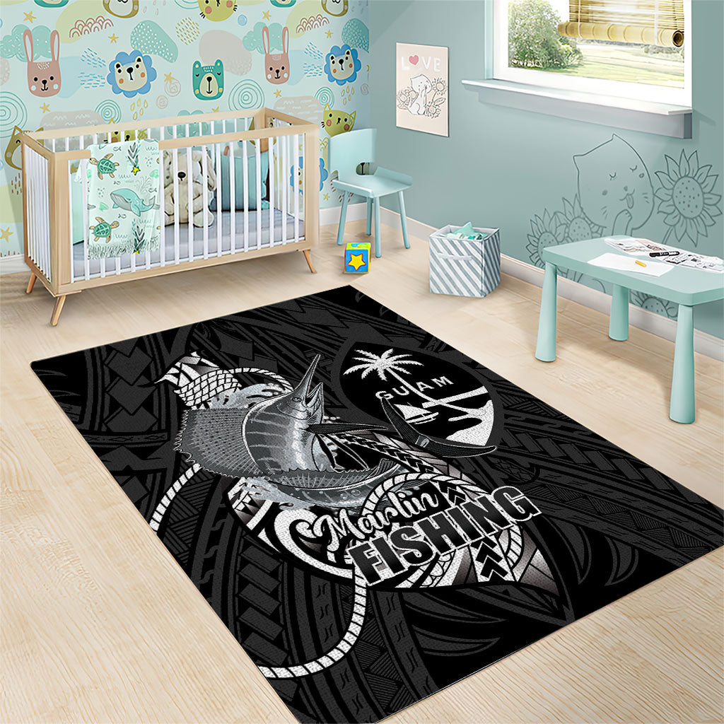 Guam Blue Marlin Fishing Area Rug Guahan Fish Hook Tattoo Black Version LT14 - Polynesian Pride