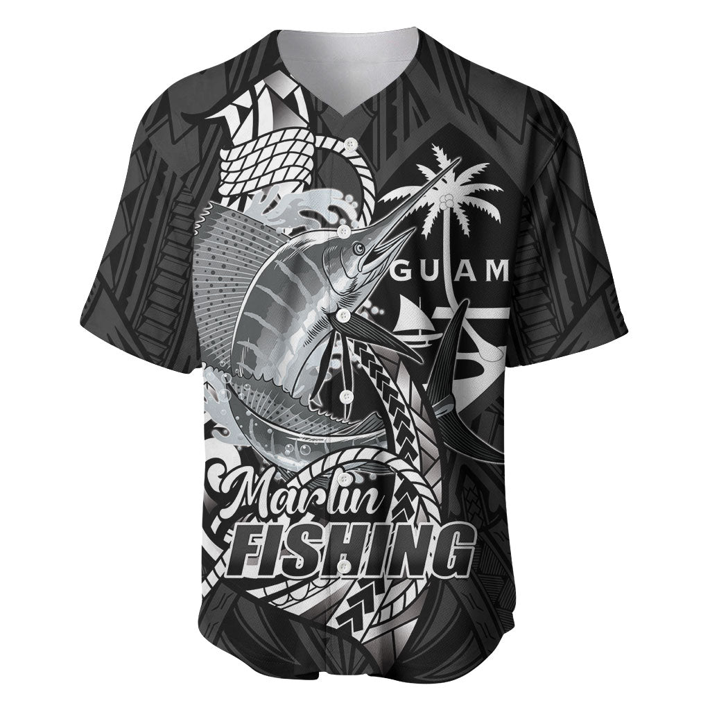 Guam Blue Marlin Fishing Baseball Jersey Guahan Fish Hook Tattoo Black Version LT14 Black - Polynesian Pride