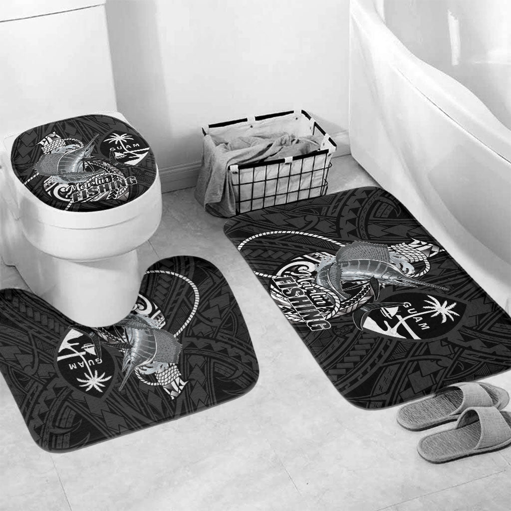 Guam Blue Marlin Fishing Bathroom Set Guahan Fish Hook Tattoo Black Version LT14 Mat Set Only (3 pcs) One Size Black - Polynesian Pride
