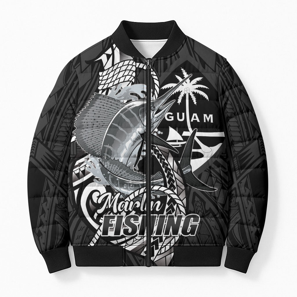 Guam Blue Marlin Fishing Bomber Puffer Jacket Guahan Fish Hook Tattoo Black Version LT14 Unisex Black - Polynesian Pride