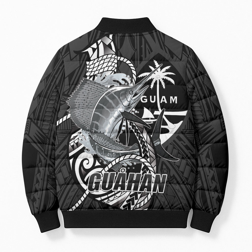 Guam Blue Marlin Fishing Bomber Puffer Jacket Guahan Fish Hook Tattoo Black Version LT14 - Polynesian Pride