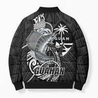 Guam Blue Marlin Fishing Bomber Puffer Jacket Guahan Fish Hook Tattoo Black Version LT14 - Polynesian Pride