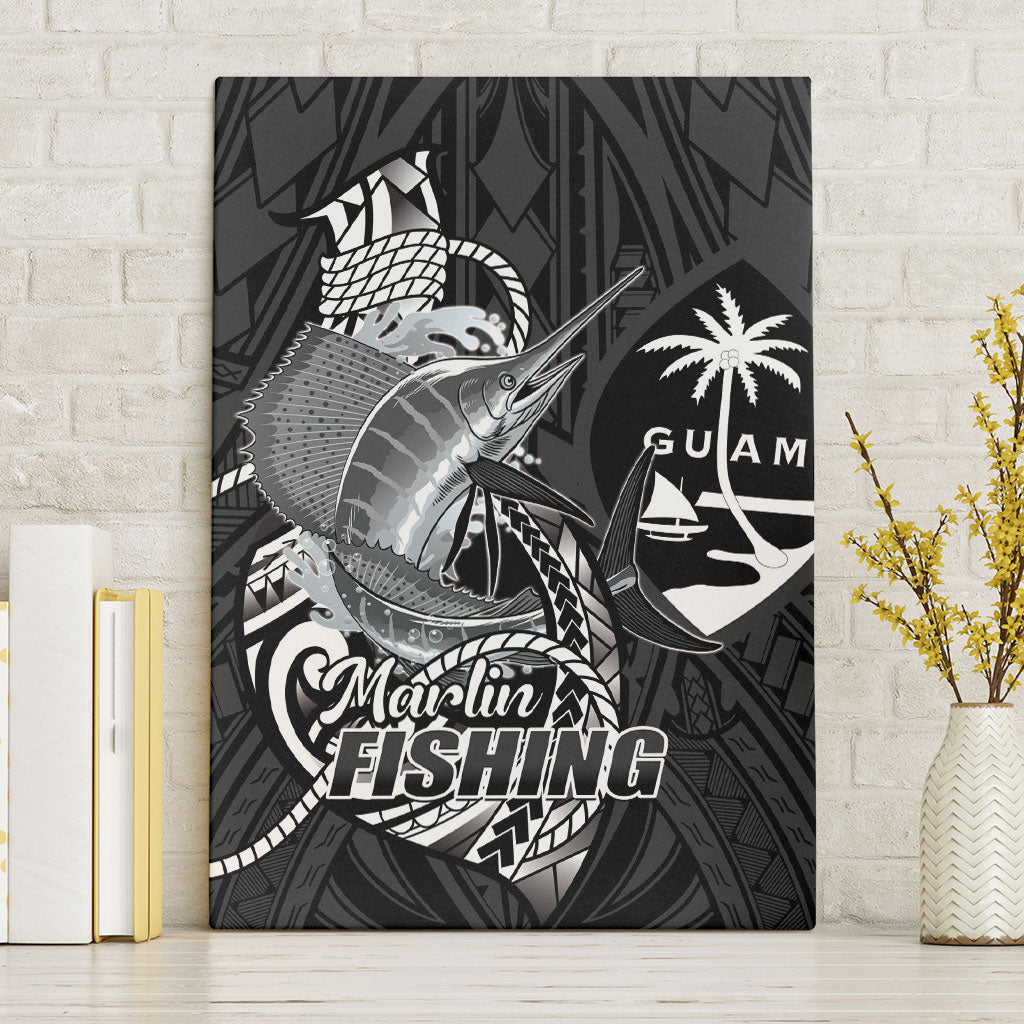 Guam Blue Marlin Fishing Canvas Wall Art Guahan Fish Hook Tattoo Black Version LT14 Without Frame Black - Polynesian Pride