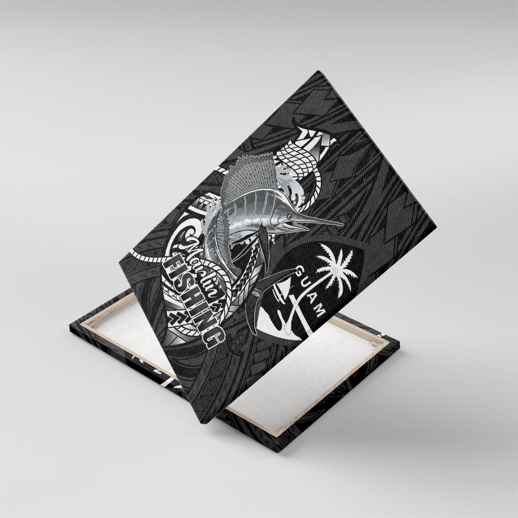 Guam Blue Marlin Fishing Canvas Wall Art Guahan Fish Hook Tattoo Black Version LT14 With Frame Black - Polynesian Pride