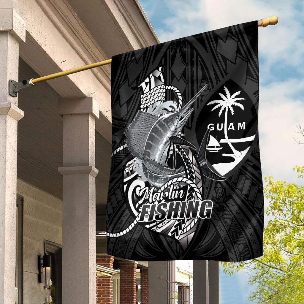 Guam Blue Marlin Fishing Garden Flag Guahan Fish Hook Tattoo Black Version LT14 House Flag Black - Polynesian Pride