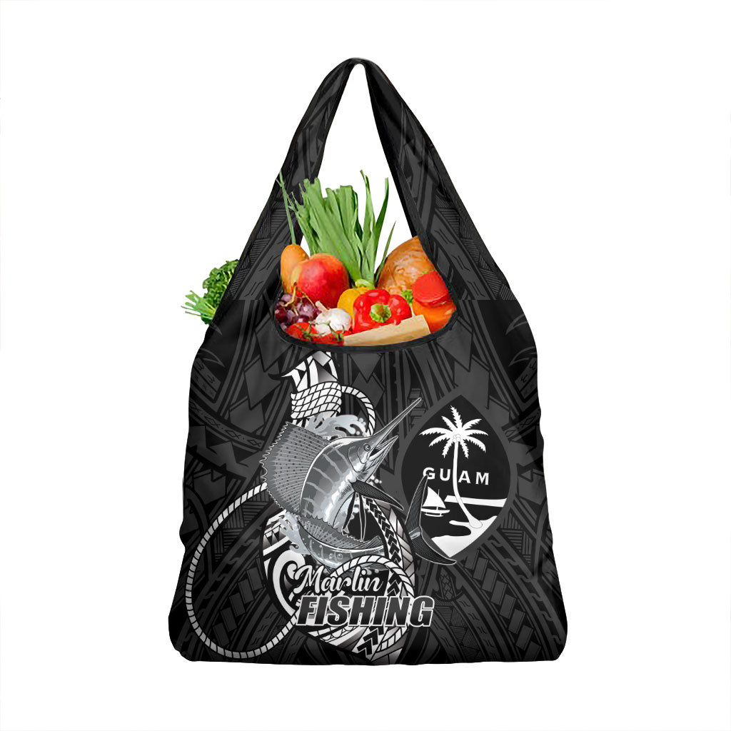 Guam Blue Marlin Fishing Grocery Bag Guahan Fish Hook Tattoo Black Version LT14 1-pack One Size Black - Polynesian Pride