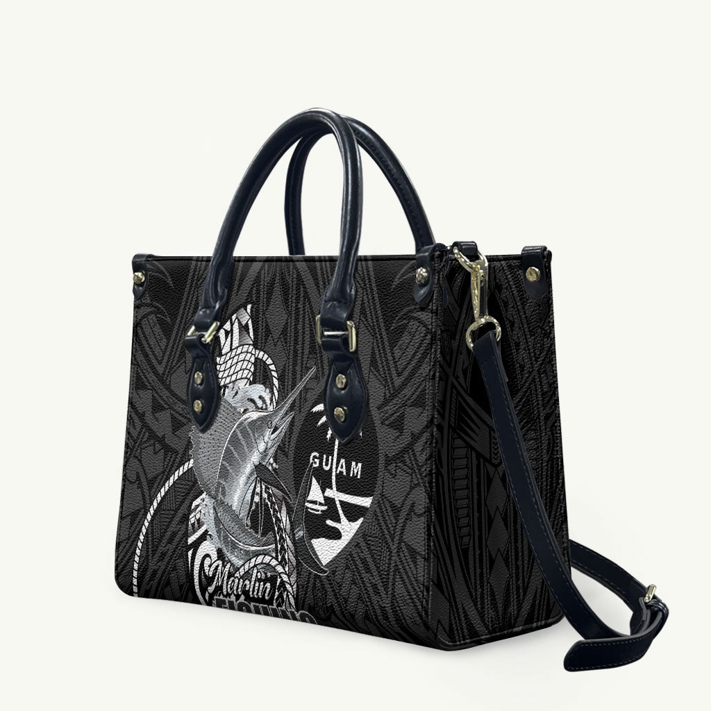 Guam Blue Marlin Fishing Leather Bag Guahan Fish Hook Tattoo Black Version LT14 Black - Polynesian Pride
