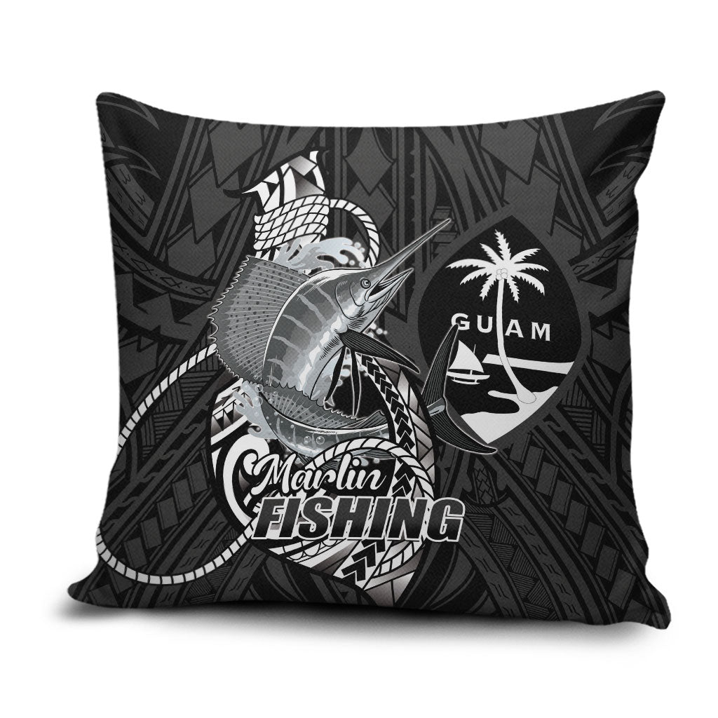 Guam Blue Marlin Fishing Pillow Cover Guahan Fish Hook Tattoo Black Version LT14 Black - Polynesian Pride