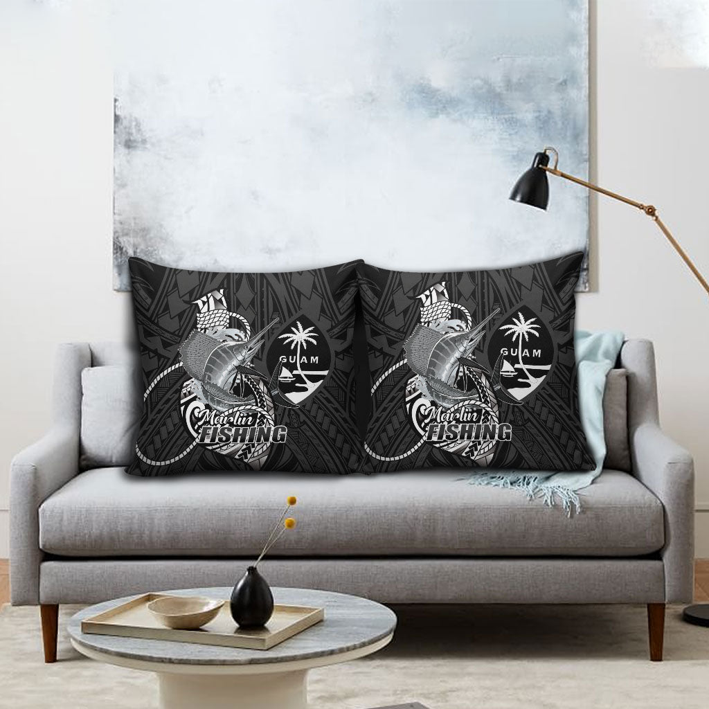 Guam Blue Marlin Fishing Pillow Cover Guahan Fish Hook Tattoo Black Version LT14 - Polynesian Pride