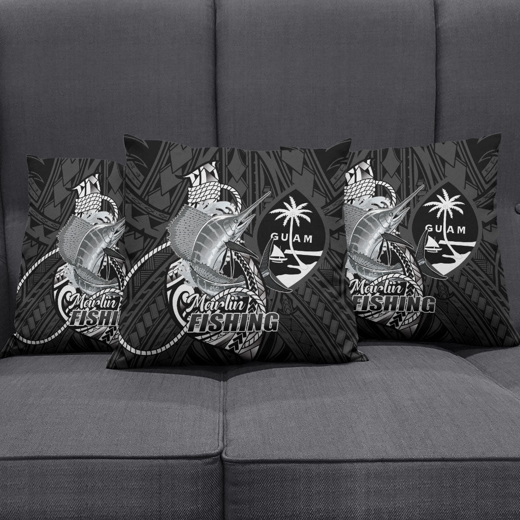 Guam Blue Marlin Fishing Pillow Cover Guahan Fish Hook Tattoo Black Version LT14 - Polynesian Pride