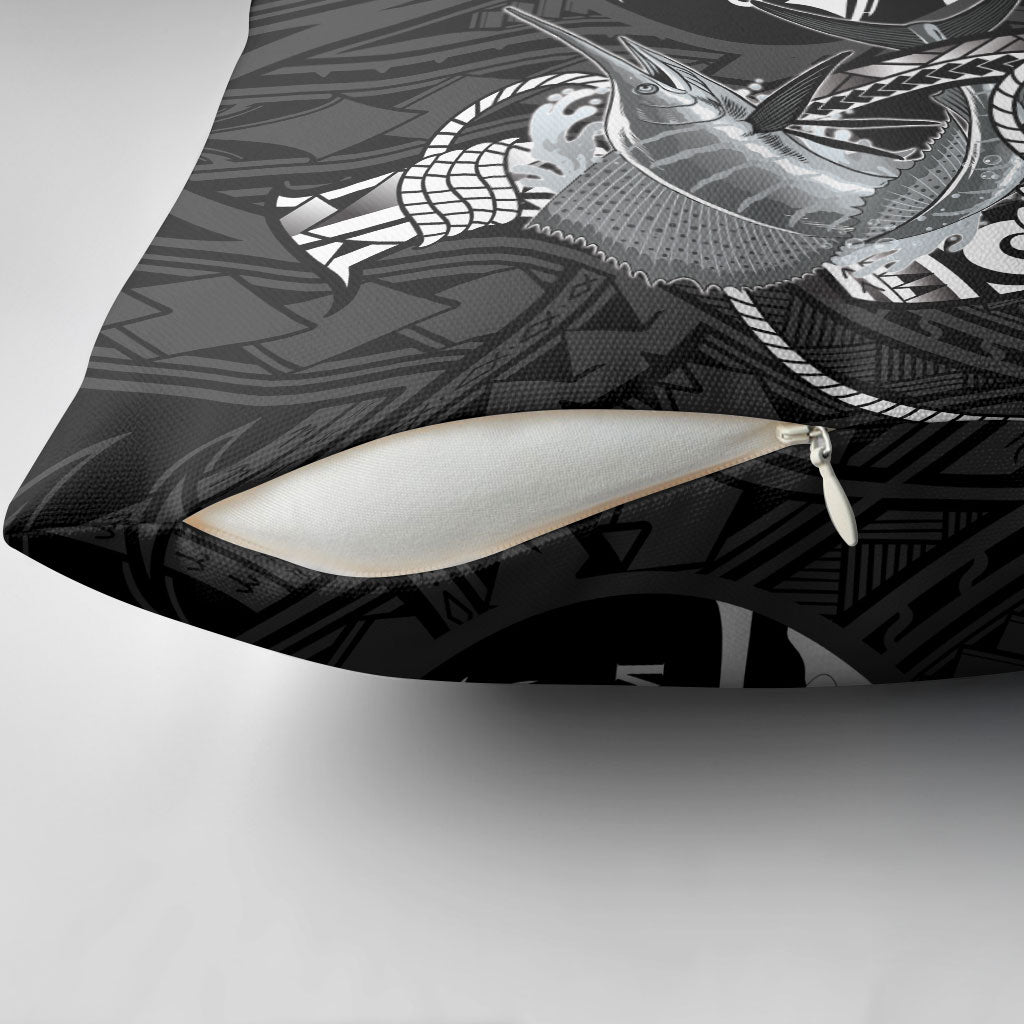 Guam Blue Marlin Fishing Pillow Cover Guahan Fish Hook Tattoo Black Version LT14 - Polynesian Pride