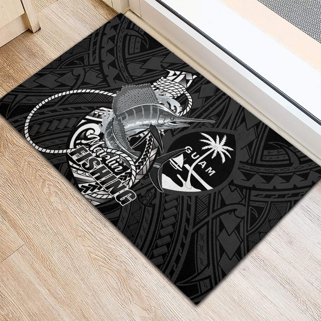 Guam Blue Marlin Fishing Rubber Doormat Guahan Fish Hook Tattoo Black Version LT14 - Polynesian Pride