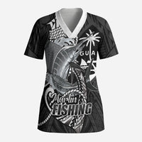 Guam Blue Marlin Fishing Scrub Top Guahan Fish Hook Tattoo Black Version LT14 Adult Black - Polynesian Pride