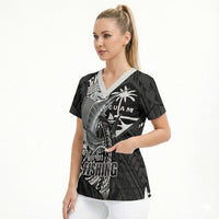 Guam Blue Marlin Fishing Scrub Top Guahan Fish Hook Tattoo Black Version LT14 - Polynesian Pride